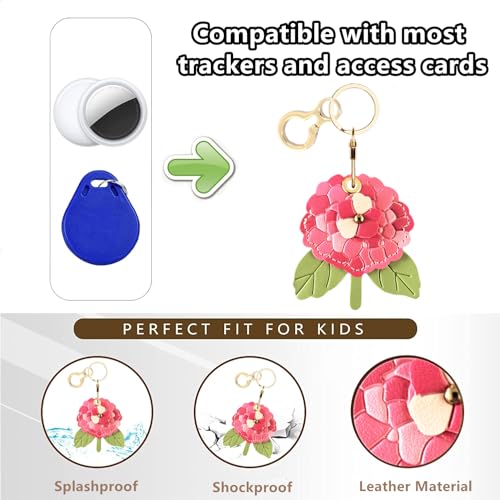 BORKUANA Leather Keychain Holder Case Compatible with AirTag,Cute Protective Cover with Keyring,Anti-Scratch Finder GPS Tracker Case for Wallet Keys,bag,pets(Hydrangea B) - Image 4