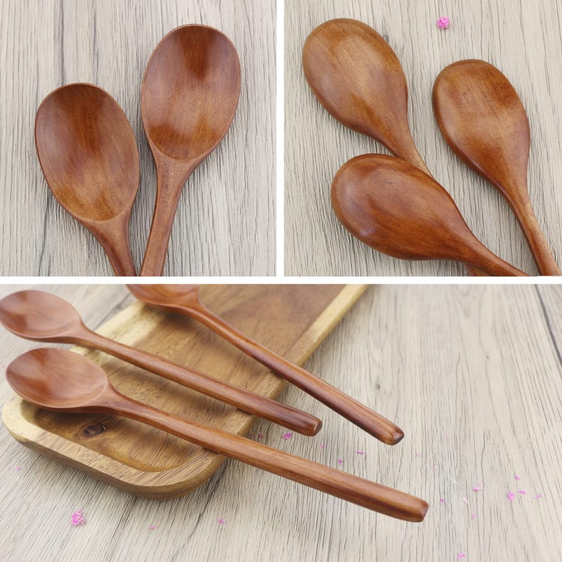 ADLORYEA Wooden Spoons, 6 Pieces 9 Inch Wood Soup Spoons for Eating Mixing Stirring, Wood Spoon with Japanese Style Kitchen Utensil - Image 4