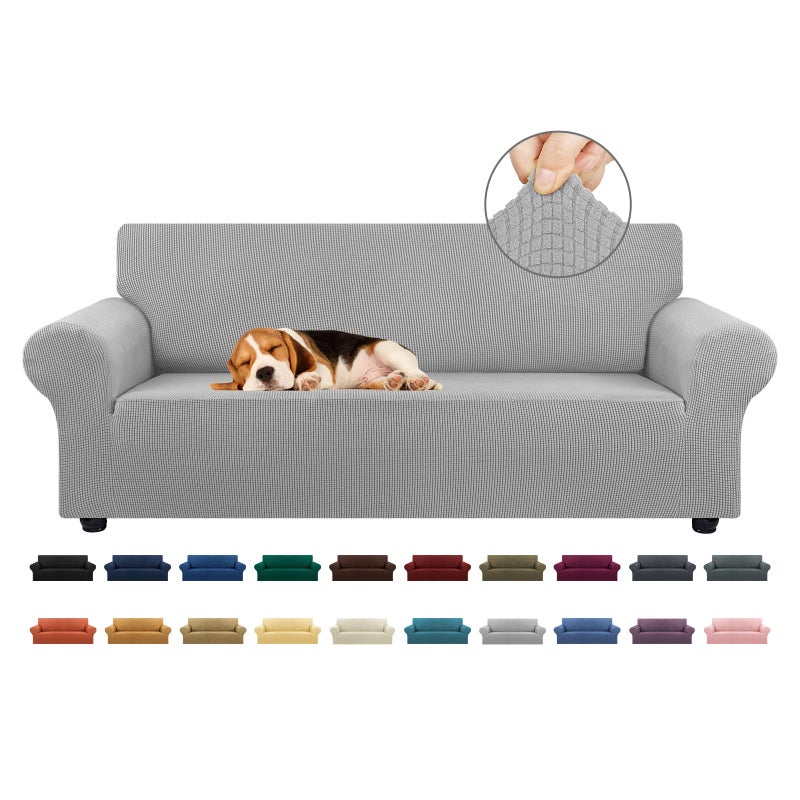 KEKUOU Stretch Sofa Cover Slipcover Couch Covers for 3 Cushion Couch Sofa pet Friendly 7994 Furniture Protector Sofa with Elastic Bottom for KidsDog Jacquard Small CheckedLargeSilver