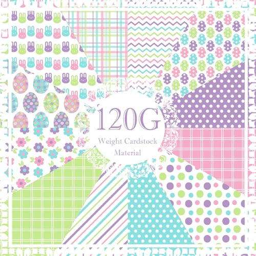 Fabllewavi 24 Sheets Pastel Easter Scrapbook Paper, Rainbow Bunny Eggs and Flowers Patterns Decorative Craft Paper Folded Flat for Easter Card Making Spring Party Photo Album Decor, 12'' x 12'' - Image 4
