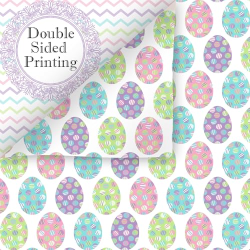 Fabllewavi 24 Sheets Pastel Easter Scrapbook Paper, Rainbow Bunny Eggs and Flowers Patterns Decorative Craft Paper Folded Flat for Easter Card Making Spring Party Photo Album Decor, 12'' x 12'' - Image 5