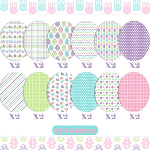 Fabllewavi 24 Sheets Pastel Easter Scrapbook Paper, Rainbow Bunny Eggs and Flowers Patterns Decorative Craft Paper Folded Flat for Easter Card Making Spring Party Photo Album Decor, 12'' x 12'' - Image 3