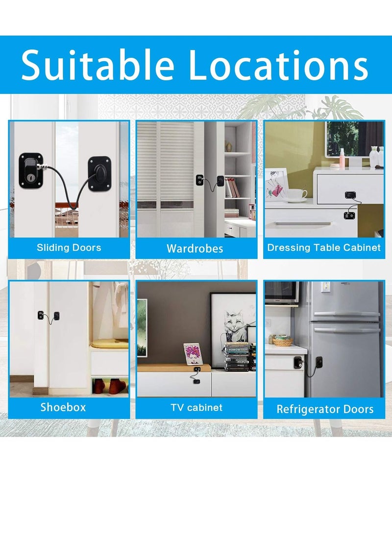 SYOSI Refrigerator Lock with Key Self-adhesive Freezer Door Drawer Lock Without Punching Child Safety Lock Furniture Sliding Window Limiter Mini Anti-theft Lock (2 Pieces, Black) - Image 4