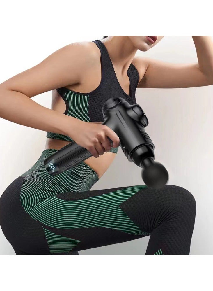 عربست مسدس تدليك كهربائي عالي التردد لتدليك الجسم بحركة تدليك كهربائية للاسترخاء لتقليل الألم - أسود - Image 2