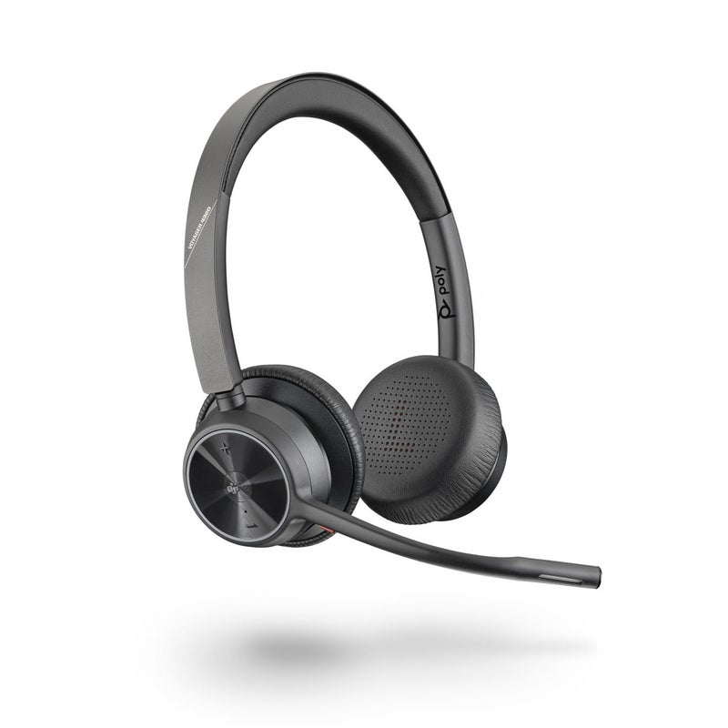 Poly سماعة رأس لاسلكية Poly - Voyager 4320 UC (بلانترونيكس) - سماعات مع ميكروفون بوم - الاتصال بالكمبيوتر/ماك عبر محول USB-A بلوتوث، الهاتف المحمول عبر بلوتوث - تعمل مع Teams (معتمدة)، Zoom والمزيد - Image 1