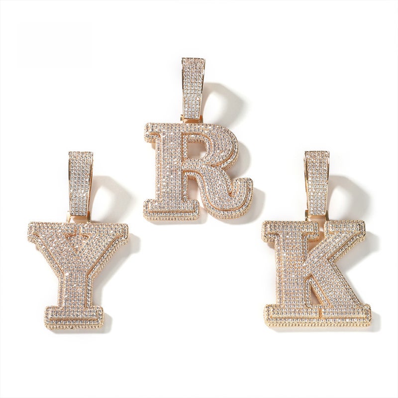 Generic Hip Hop 26 Letter Pendant Necklace Diamond-Studded Gold 