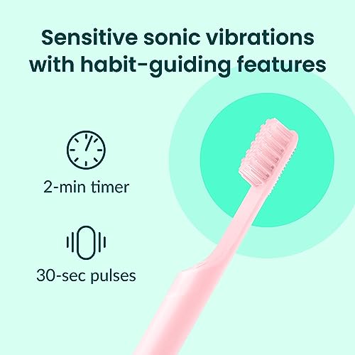 Quip Smart Sonic Toothbrush for Adults - Timed Electric Toothbrush with Bluetooth & Rewards App - Replaceable Brush Head, Soft Bristles, Metal Handle, 3 Month Battery Life - Travel Brush - All-Pink - Image 5