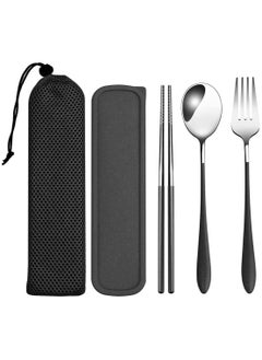 Travel Cutlery Set Stainless Steel Cutlery Set Portable Camp Reusable Flatware Silverware Include Fork Spoon Chopsticks with Case for Hiking Traveling Camping or School Lunch