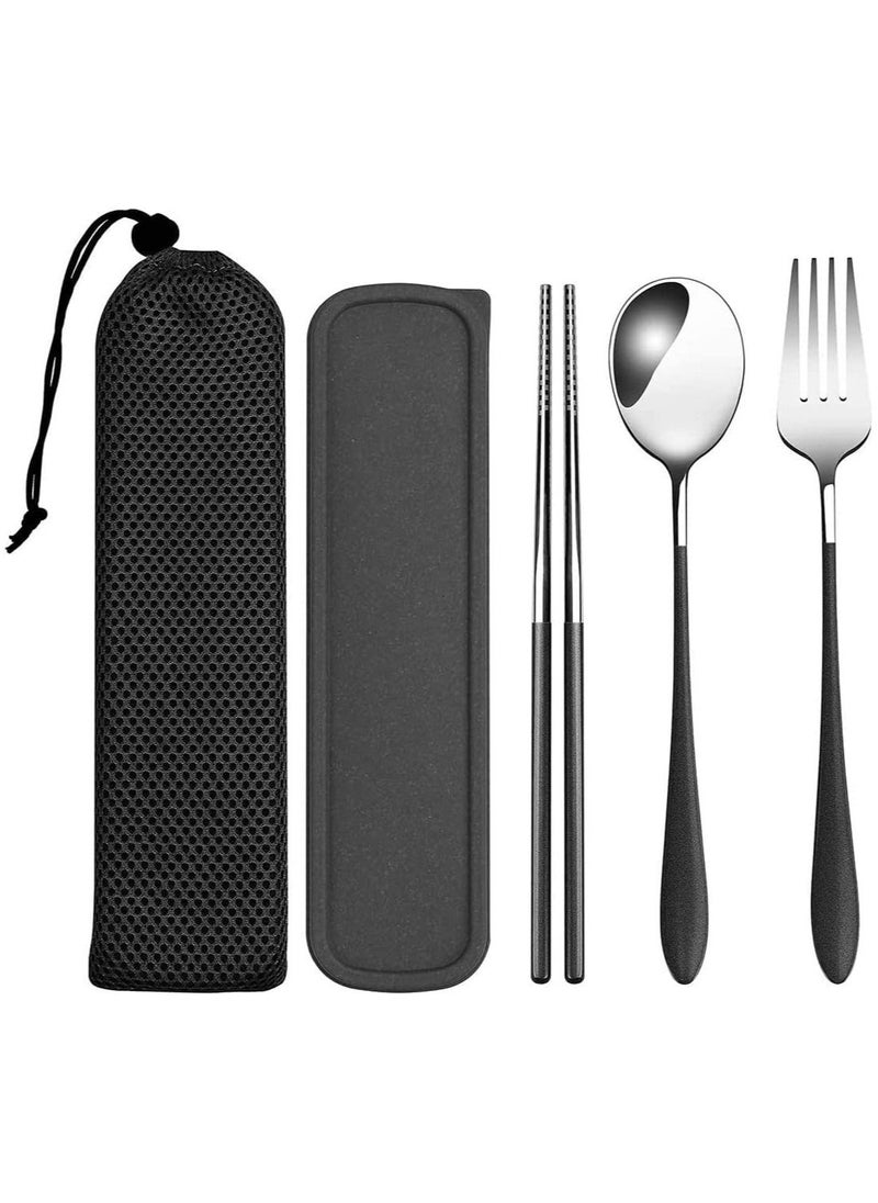 SYOSI - Travel Cutlery Set Stainless Steel Cutlery Set Portable Camp Reusable Flatware Silverware Include Fork Spoon Chopsticks with Case for Hiking Traveling Camping or School Lunch - Image 1