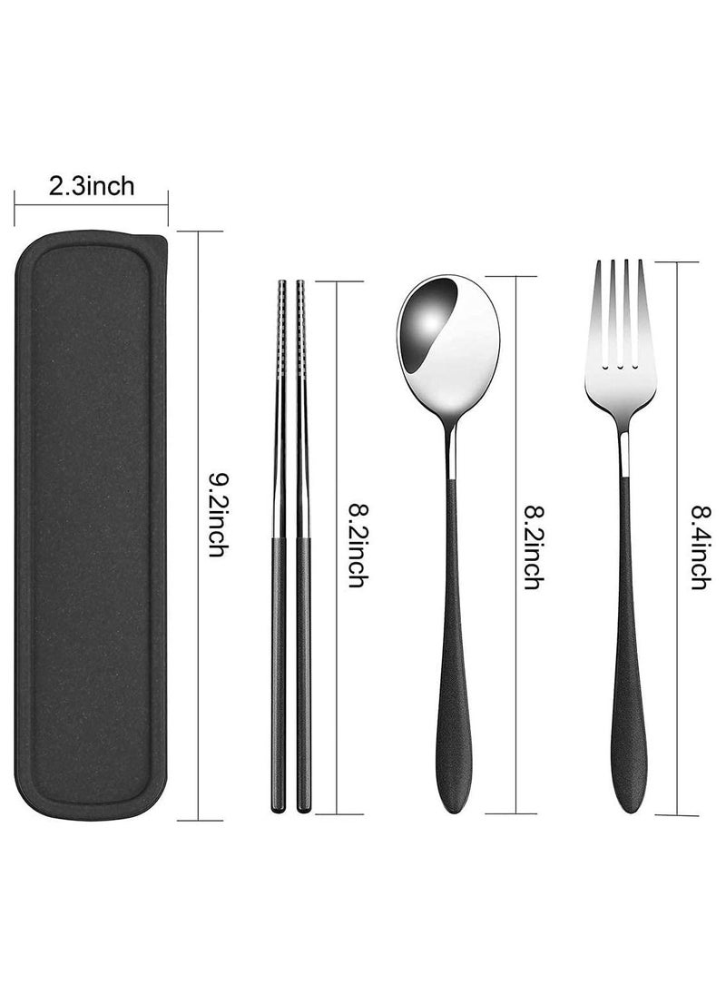 SYOSI - Travel Cutlery Set Stainless Steel Cutlery Set Portable Camp Reusable Flatware Silverware Include Fork Spoon Chopsticks with Case for Hiking Traveling Camping or School Lunch - Image 1