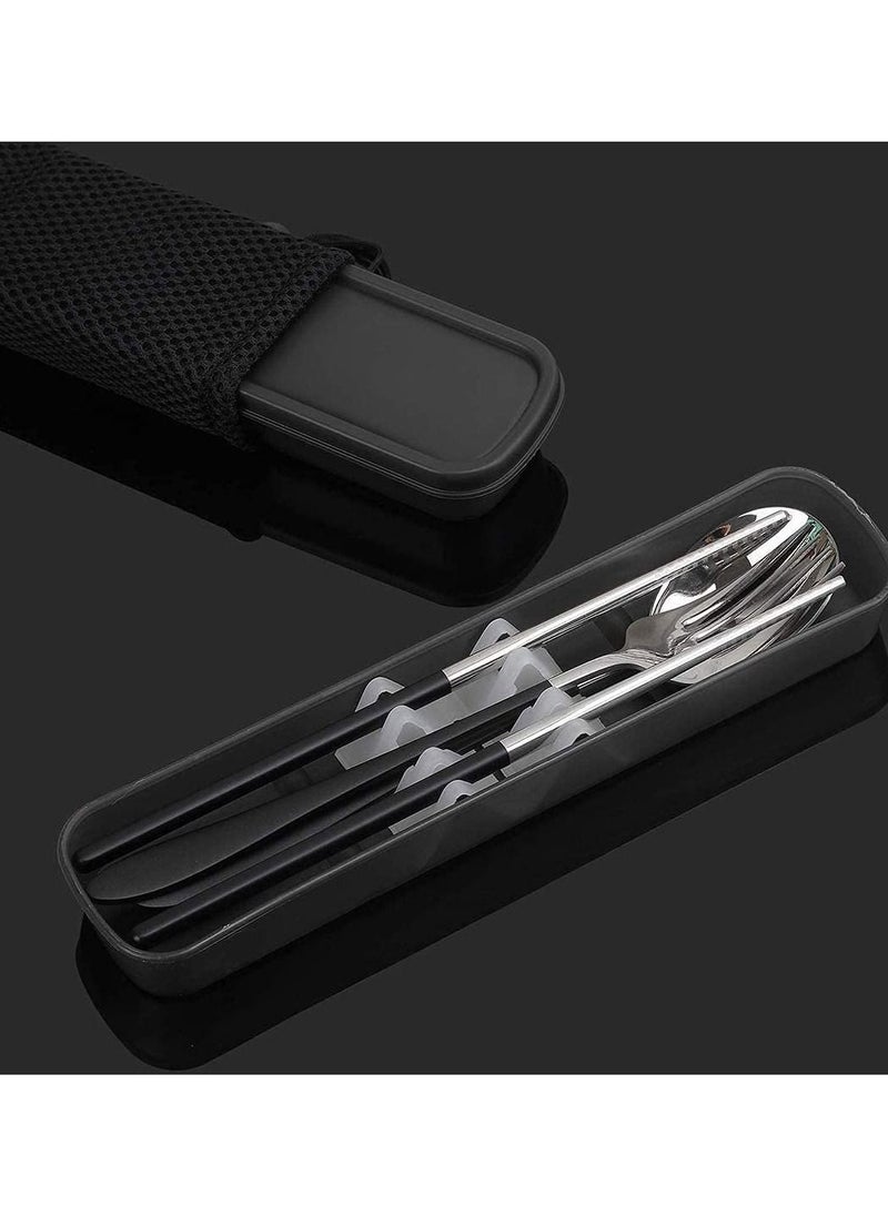 SYOSI - Travel Cutlery Set Stainless Steel Cutlery Set Portable Camp Reusable Flatware Silverware Include Fork Spoon Chopsticks with Case for Hiking Traveling Camping or School Lunch - Image 1