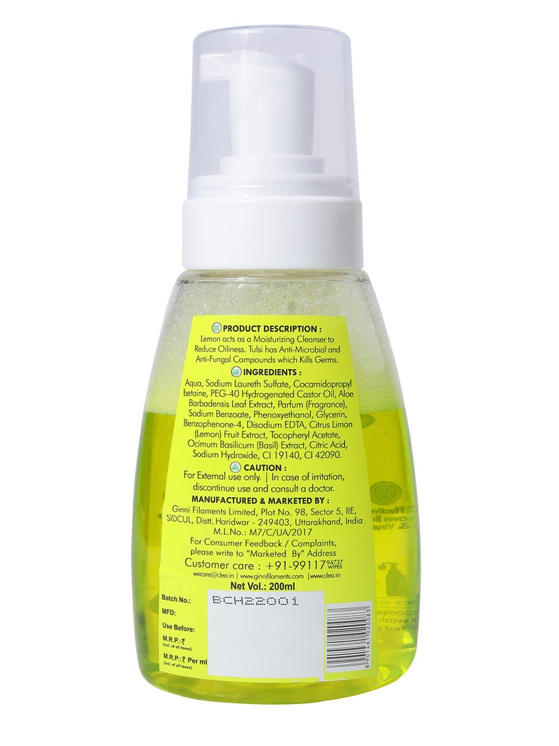 Clea Germ Protection Liquid Handwash Bottle | Hydrating Foaming Hand Wash - 200ml (Lemon-Tulsi, Pack of 2) - Image 4