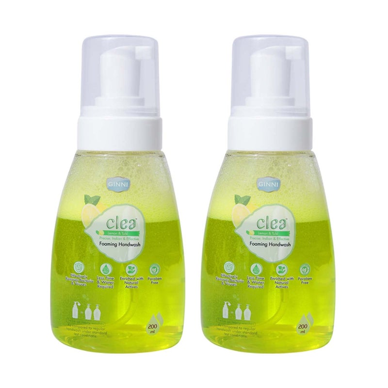 Clea Germ Protection Liquid Handwash Bottle | Hydrating Foaming Hand Wash - 200ml (Lemon-Tulsi, Pack of 2) - Image 1