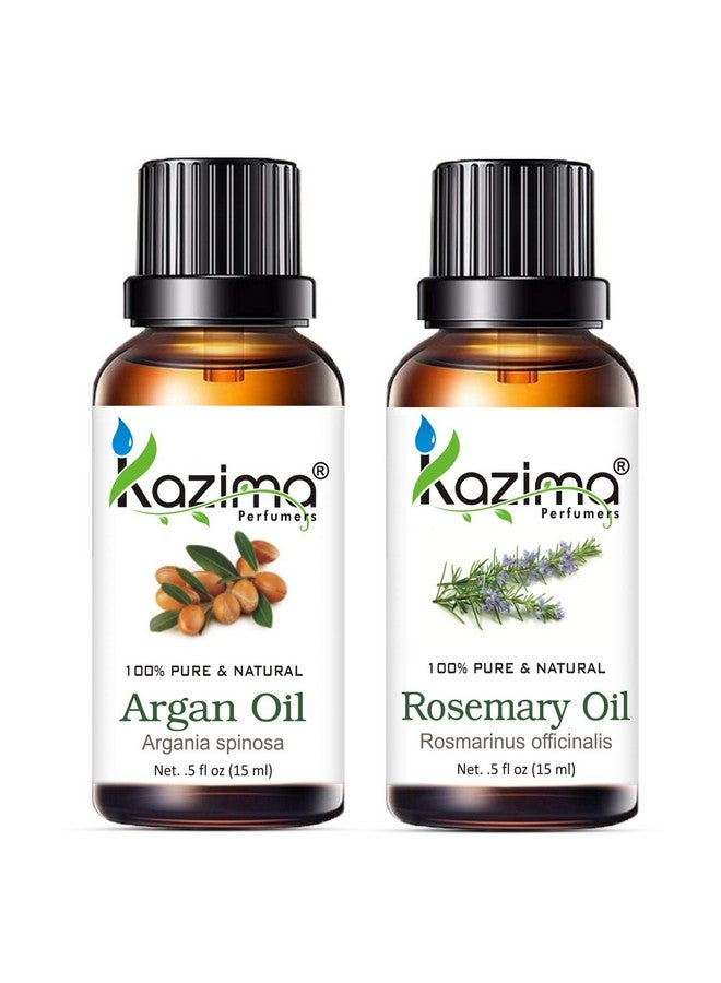 KAZIMA Combo Of Moroccan Argan Carrier Oil And Rosemary Essential Oil For Hair Growth, Acne, Moisturizes Skin, 15 Ml Each - Image 1
