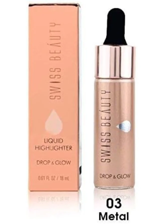 سويس بيوتي Swiss Beauty Drop & Glow Liquid Highlighter For Face Makeup | Illuminating Liquid Highlighter With Dewy Finish | Shade -Metal, 18ml