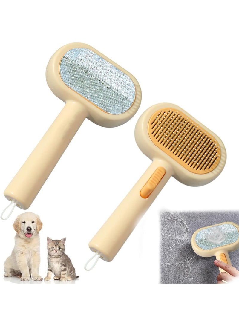 Meetion 2-in-1 Cat Grooming Brush with Cat Hair Remover, Reusable Dog Hair Remover for Couch, Carpet Rake for Pet Hair Removal, Double-Sided Pet Hair Beauty Tools (Orange) - Image 1