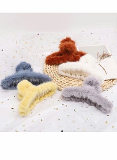 Excefore Plush Hair Claw Clips, Plastic Large Fluffy Hair Claw Hair Nonslip Plush Cute Big Hair  - Image 1