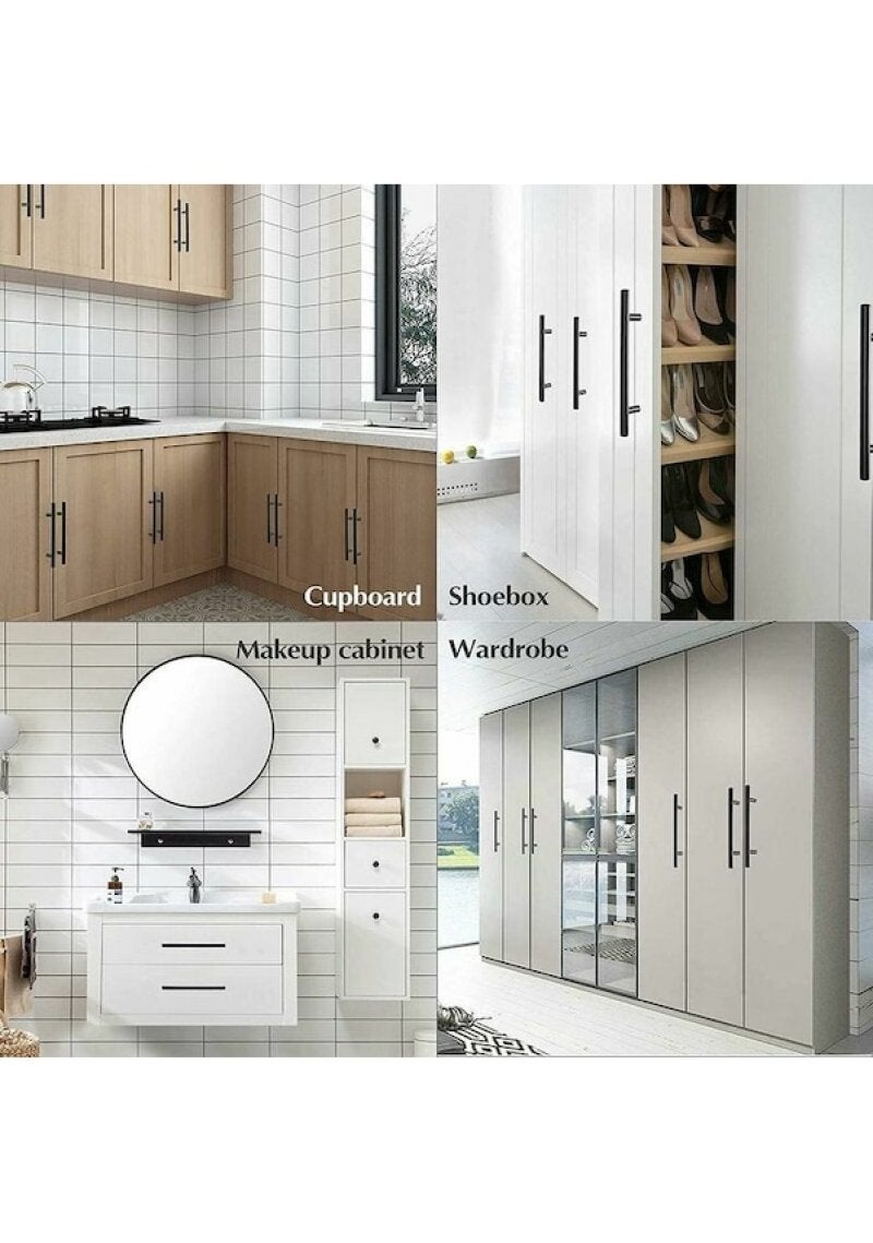 20Pcs T Bar Stick Kitchen Cabinet Door Knobs Cupboard Drawer Bedroom Furniture Pull Black Center Distance 64mm - Black ,Furniture Handles - Image 4