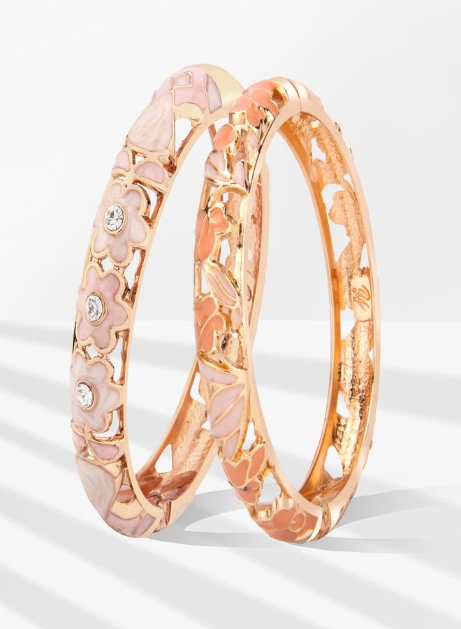 UJOY Cloisonne Bracelet Lotus Flower Plated Cuff Bangle Enameled Jewelry Bracelets Gift for Women Pack in Case 88A18-88B18 Pink - Image 2