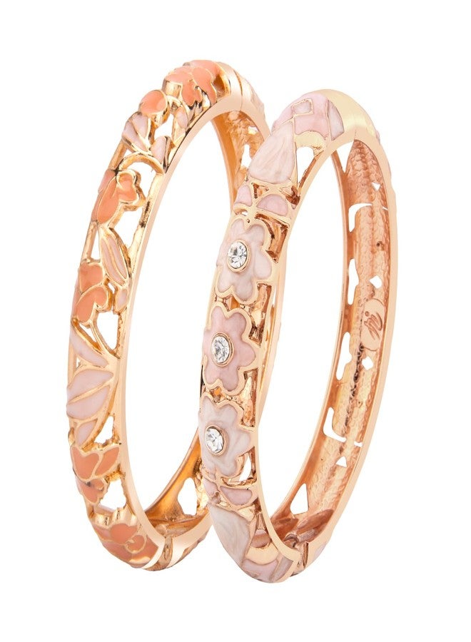 UJOY Cloisonne Bracelet Lotus Flower Plated Cuff Bangle Enameled Jewelry Bracelets Gift for Women Pack in Case 88A18-88B18 Pink - Image 1