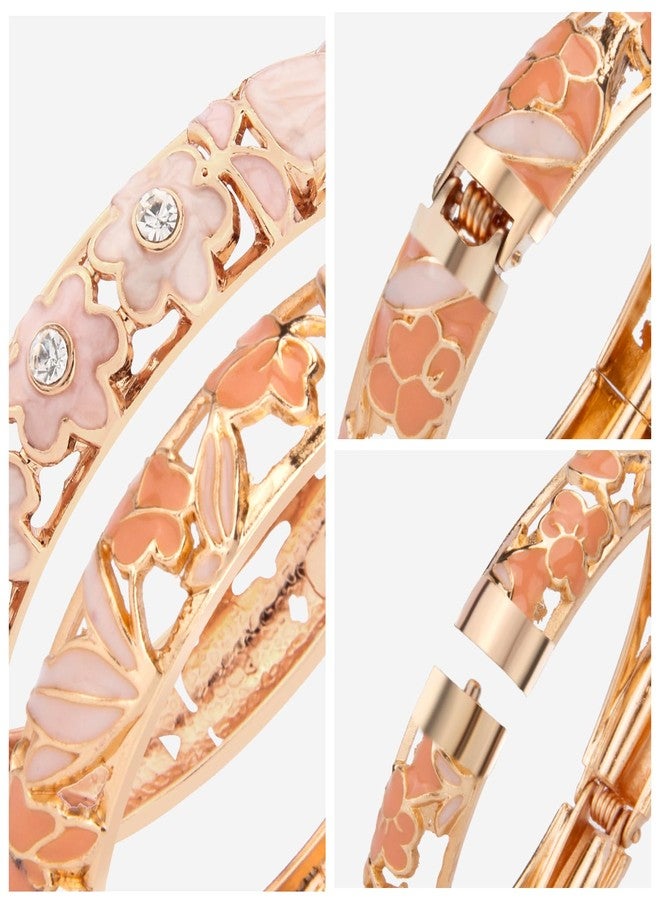 UJOY Cloisonne Bracelet Lotus Flower Plated Cuff Bangle Enameled Jewelry Bracelets Gift for Women Pack in Case 88A18-88B18 Pink - Image 4