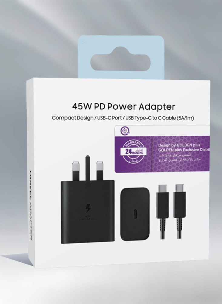 GOLDEN PLUS Fast charger 45 watts for Samsung Galaxy with a 1.2-inch Type-C charging cable, Golden Plus brand - Image 1