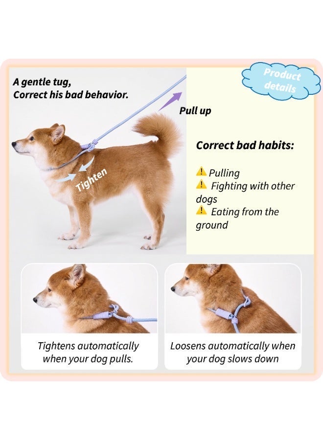 Trendy Royal Purple & Blue Contrast Anti-pull Dog P-Leash - Professional No-Choke Slip Lead With Purple Plush Ball, 0.8cm Diameter Strong Nylon Climbing Rope, Soft Foam Handle Training Rope, Length 1.5m - Image 4