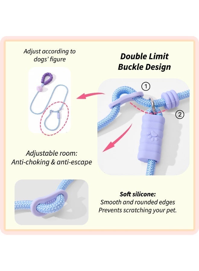 Trendy Royal Purple & Blue Contrast Anti-pull Dog P-Leash - Professional No-Choke Slip Lead With Purple Plush Ball, 0.8cm Diameter Strong Nylon Climbing Rope, Soft Foam Handle Training Rope, Length 1.5m - Image 5