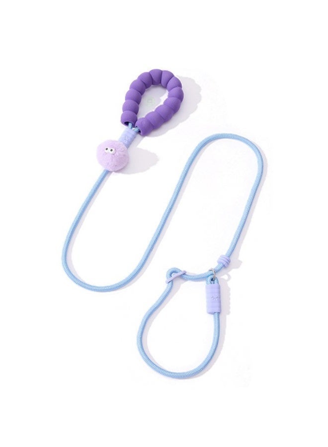 Trendy Royal Purple & Blue Contrast Anti-pull Dog P-Leash - Professional No-Choke Slip Lead With Purple Plush Ball, 0.8cm Diameter Strong Nylon Climbing Rope, Soft Foam Handle Training Rope, Length 1.5m - Image 1