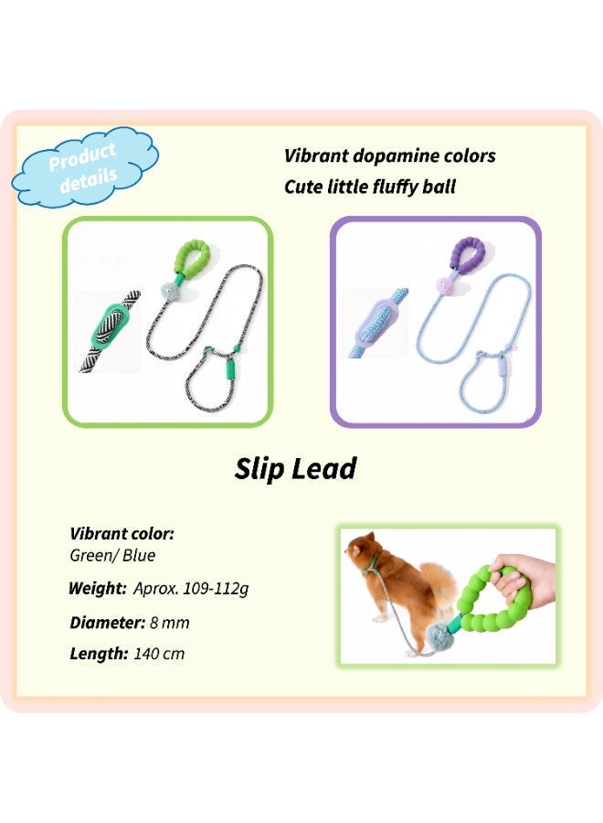 Trendy Royal Purple & Blue Contrast Anti-pull Dog P-Leash - Professional No-Choke Slip Lead With Purple Plush Ball, 0.8cm Diameter Strong Nylon Climbing Rope, Soft Foam Handle Training Rope, Length 1.5m - Image 3