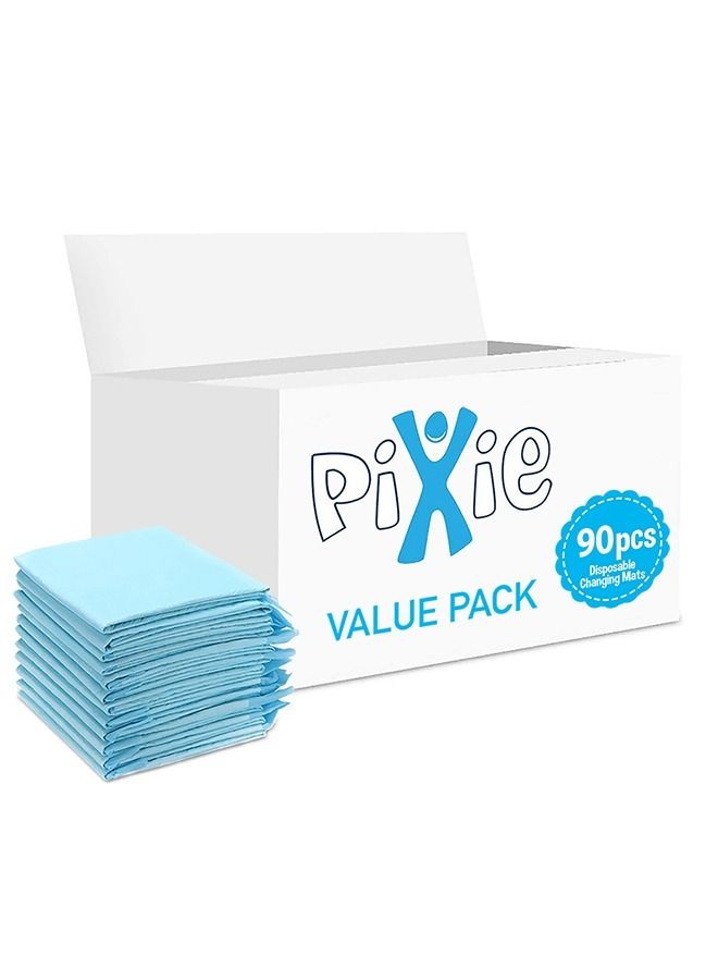 Pixie Disposable Changing Mats, 90 Counts, Soft Waterproof Mat, Portable Leak Proof Changing Mat, New Mom Leak-Proof Under pad, Mattress Table Protector Pad - Image 1