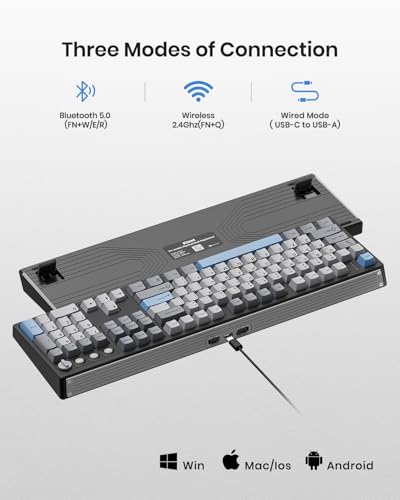 Kisnt Wireless Mechanical Keyboard,104 Keys 100% Full Size with Number Pad,Gasket Mounted Creamy Sound,Hot Swappable,Knob& Media Keys,Bluetooth/2.4GHz/USB-C for Gaming/Typing/Win/Mac/PC (Carbon Black) - Image 3