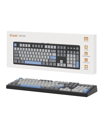 Kisnt Wireless Mechanical Keyboard,104 Keys 100% Full Size with Number Pad,Gasket Mounted Creamy Sound,Hot Swappable,Knob& Media Keys,Bluetooth/2.4GHz/USB-C for Gaming/Typing/Win/Mac/PC (Carbon Black) - Image 1