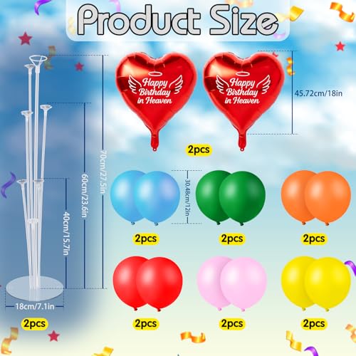 LaRandom 2 Sets Happy Birthday in Heaven Decoration Kit Include 2 Pcs Heartshaped Balloon and Stands 12 Pcs Latex Balloons for Cemetery Memory Life Funeral Condolence Anniversary DecorMulticolor - Image 5