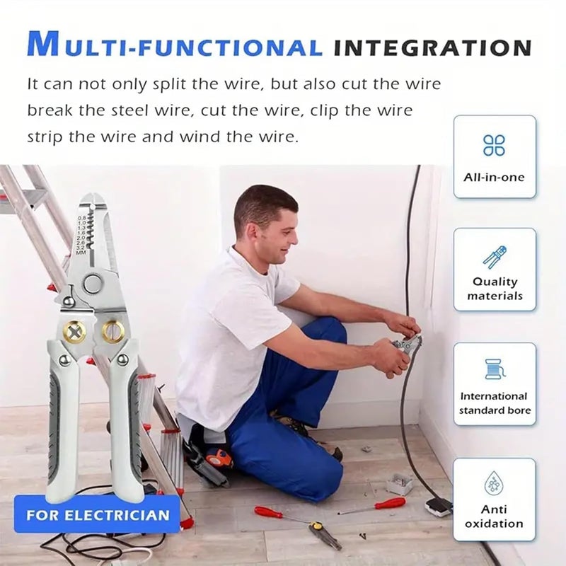 Cuzenal 6in1 Wire Stripper Cutter Pliers Tools For Electricians Multifunctional Wire and Cable Stripping Cutting Winding Crimping Precision Stainless Stee Hand Electrician Decrustation Tool - Image 3