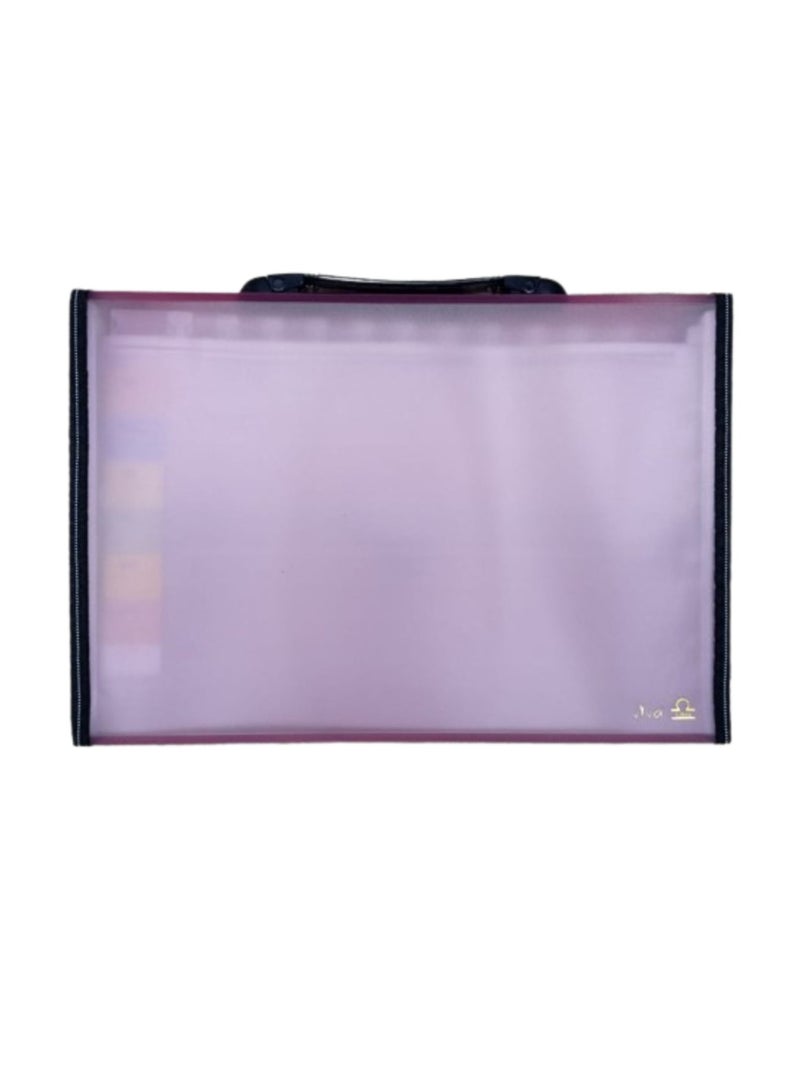 Libra ملف قابل للتوسيع يحتوي على 13 جيبًا بمقبض كامل شفاف/وردي - Image 2