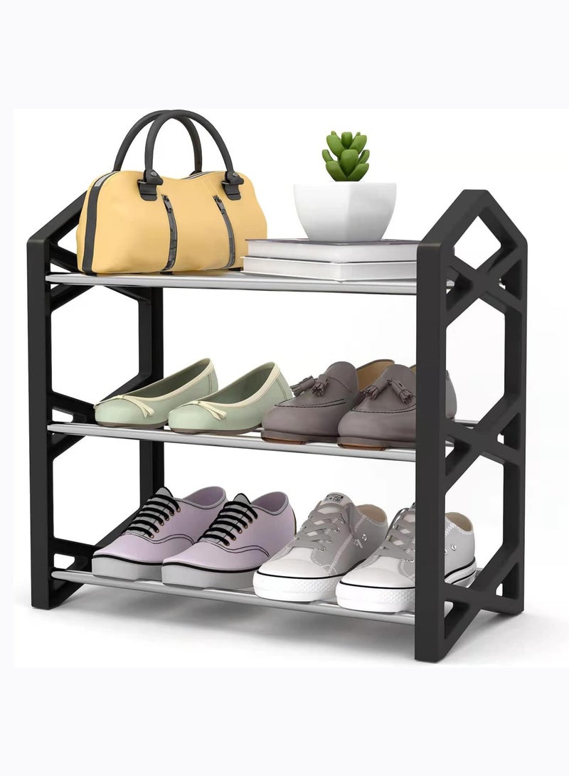 Arabest 3-Tier Shoe Rack Organizer Multifunctional Sturdy Steel Shoes Shelf Storage Stackable Stand Footwear Display Shelf for Living Room Bedroom X Shape Frames (3-Tier Black Shoe Rack) - Image 1