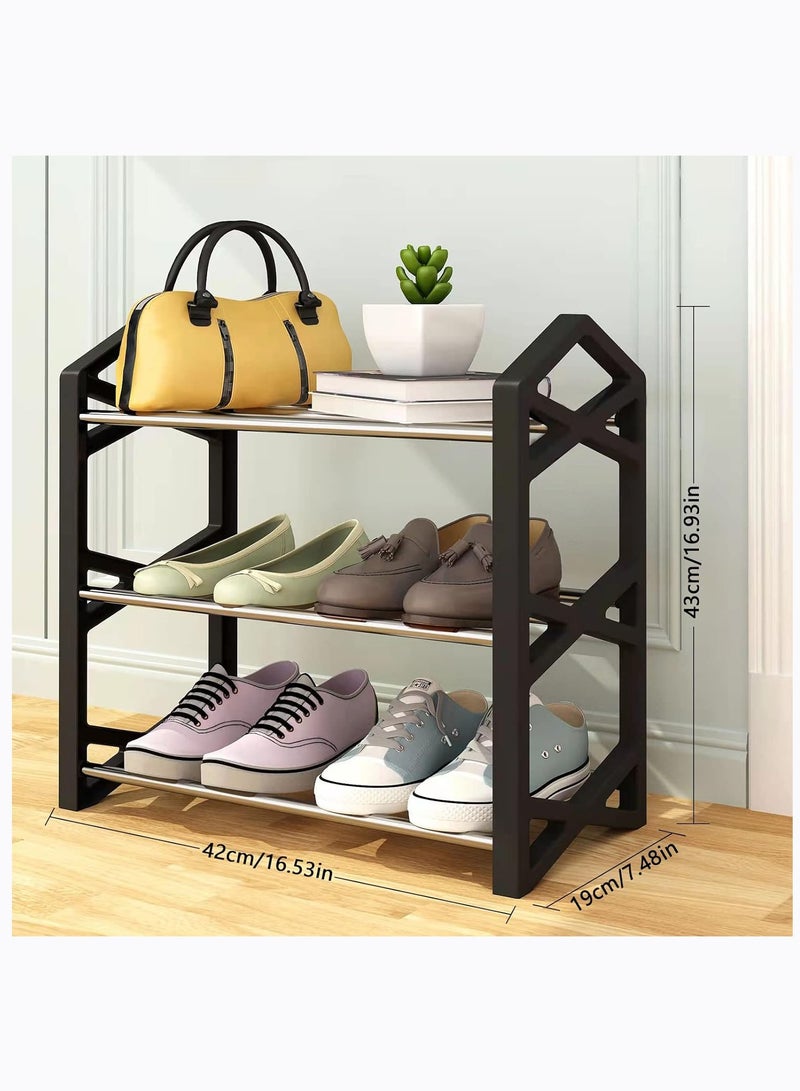 Arabest 3-Tier Shoe Rack Organizer Multifunctional Sturdy Steel Shoes Shelf Storage Stackable Stand Footwear Display Shelf for Living Room Bedroom X Shape Frames (3-Tier Black Shoe Rack) - Image 4
