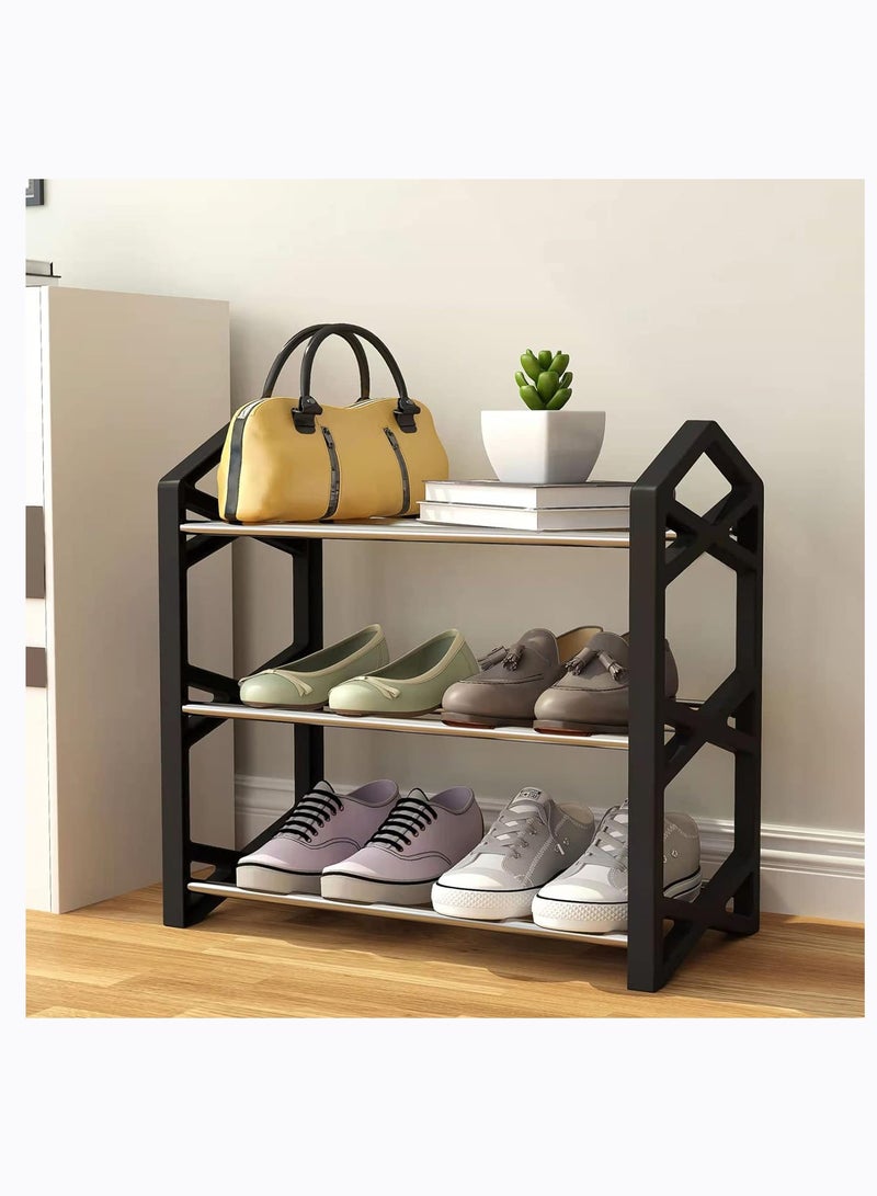 Arabest 3-Tier Shoe Rack Organizer Multifunctional Sturdy Steel Shoes Shelf Storage Stackable Stand Footwear Display Shelf for Living Room Bedroom X Shape Frames (3-Tier Black Shoe Rack) - Image 3