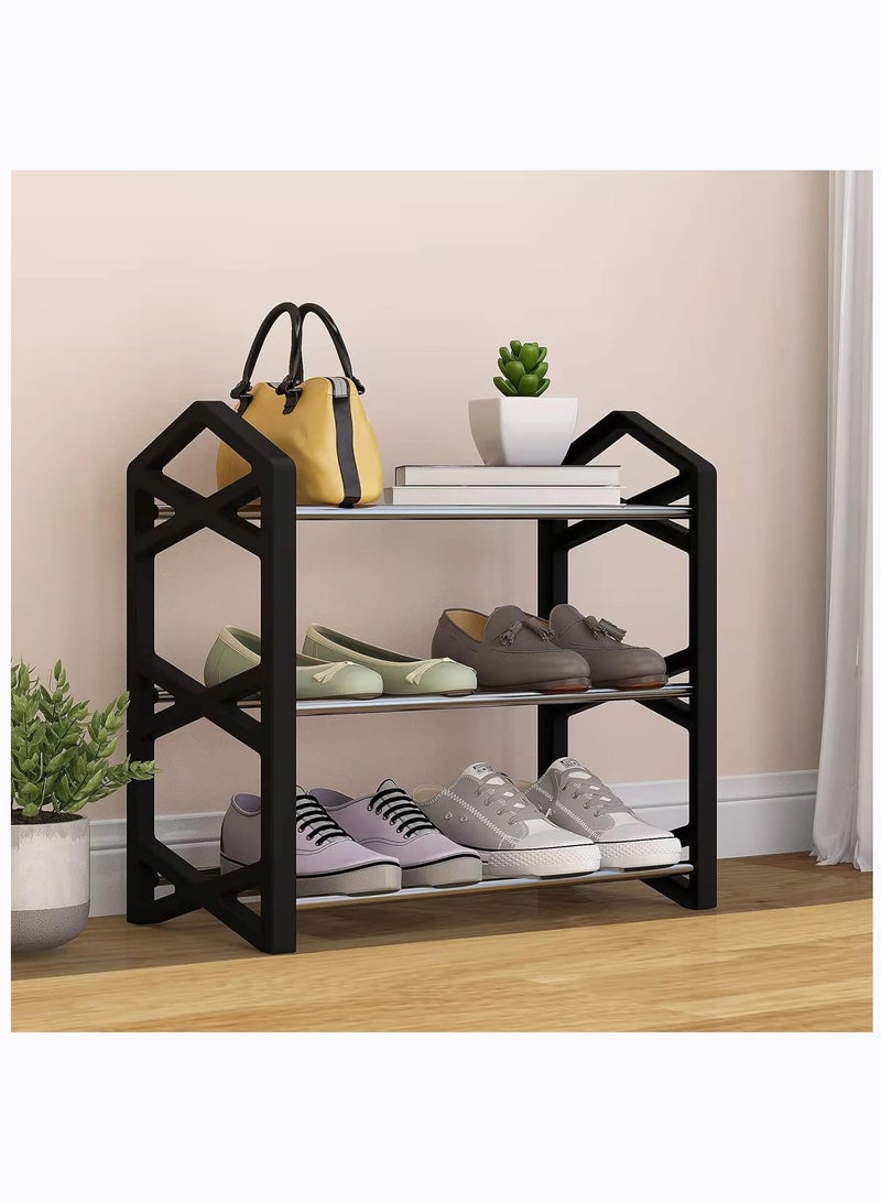 Arabest 3-Tier Shoe Rack Organizer Multifunctional Sturdy Steel Shoes Shelf Storage Stackable Stand Footwear Display Shelf for Living Room Bedroom X Shape Frames (3-Tier Black Shoe Rack) - Image 2