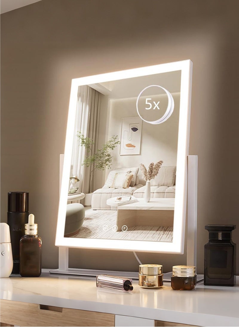 WALALLA Vanity Mirror with 5x Magnification with Lights Lighted Makeup Mirror, 3 Color Lighting Modes,USB Charging Port Touch Control,Sturdy Metal Frame Design(44*33cm) - Image 1