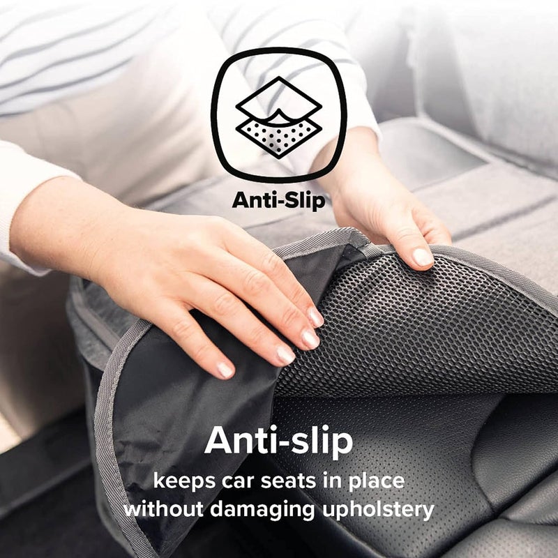 Diono Diono Super Mat Car Seat Protector For Infant Car Seat Booster Seat and Pets Crash Tested Thick Padding Non Slip Backing Durable Water Resistant Protection 3 Handy Mesh Storage Pockets Gray - Image 3