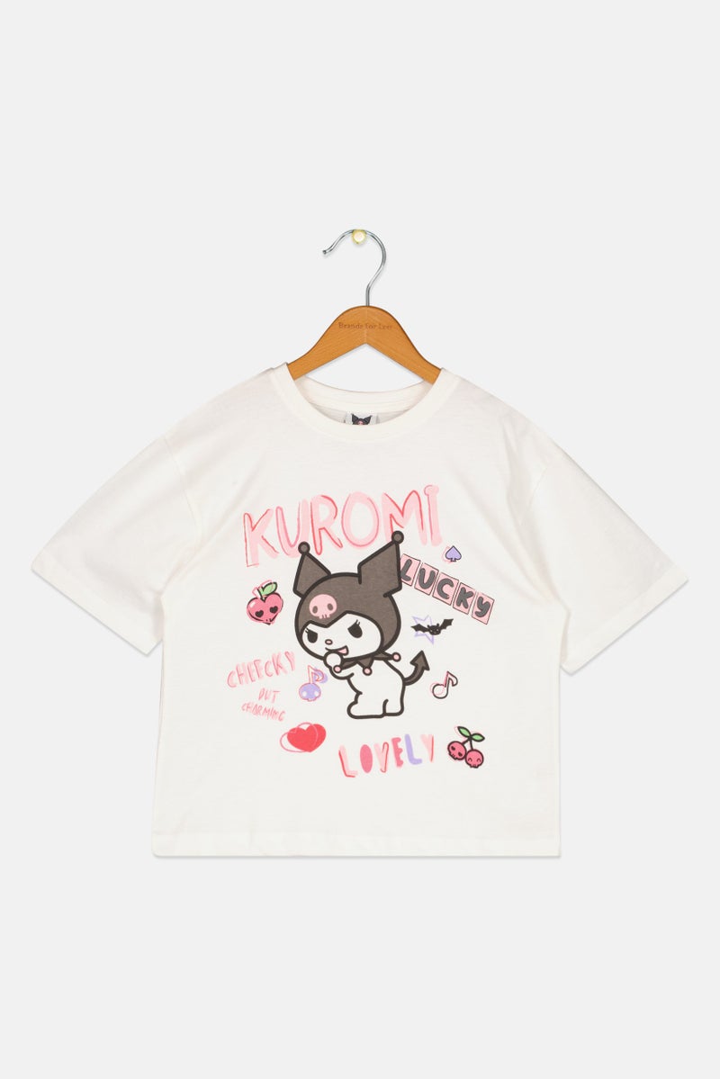 Disney x Kuromi Kids Girl Crew Neck Short Sleeve Graphic Print T-Shirt, White - Image 2