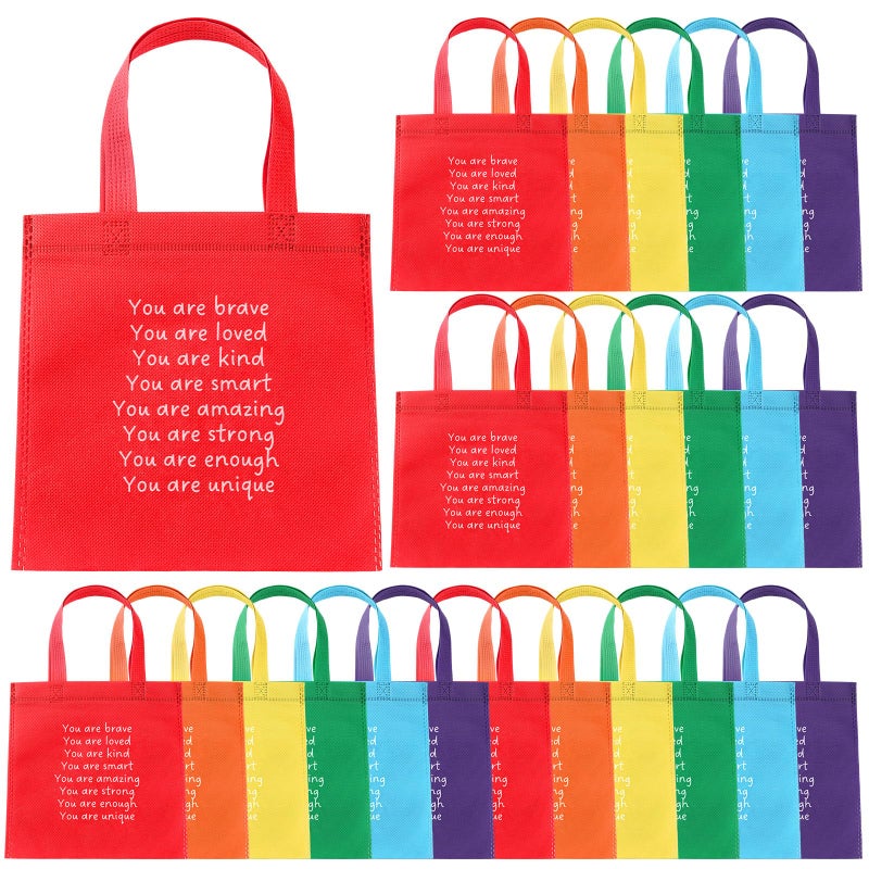 Coume Coume 48 Sets Back to School Gift Bags for Students Rainbow Inspiration Reusable Treat Bags Rainbow Party Favors for Preschool Primary Student First Day of School Gifts Classroom Prize