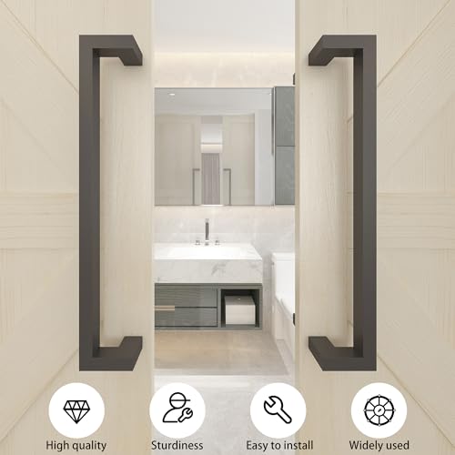 BARNSMITH 24 Inches Commercial Door Handle Pull Heavy Duty Stainless Steel Modern Square Rectangle Flat Shape Push Pull, Entrance Entry Front Office Store Garage Handle Pull Set - Image 2