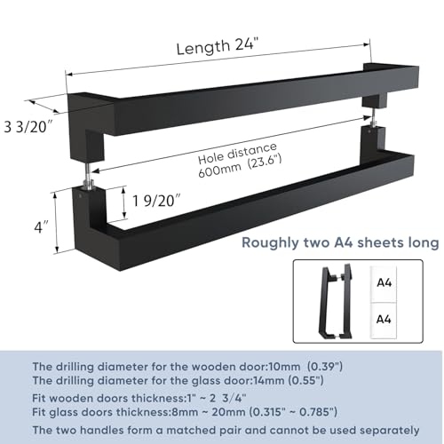 BARNSMITH 24 Inches Commercial Door Handle Pull Heavy Duty Stainless Steel Modern Square Rectangle Flat Shape Push Pull, Entrance Entry Front Office Store Garage Handle Pull Set - Image 3