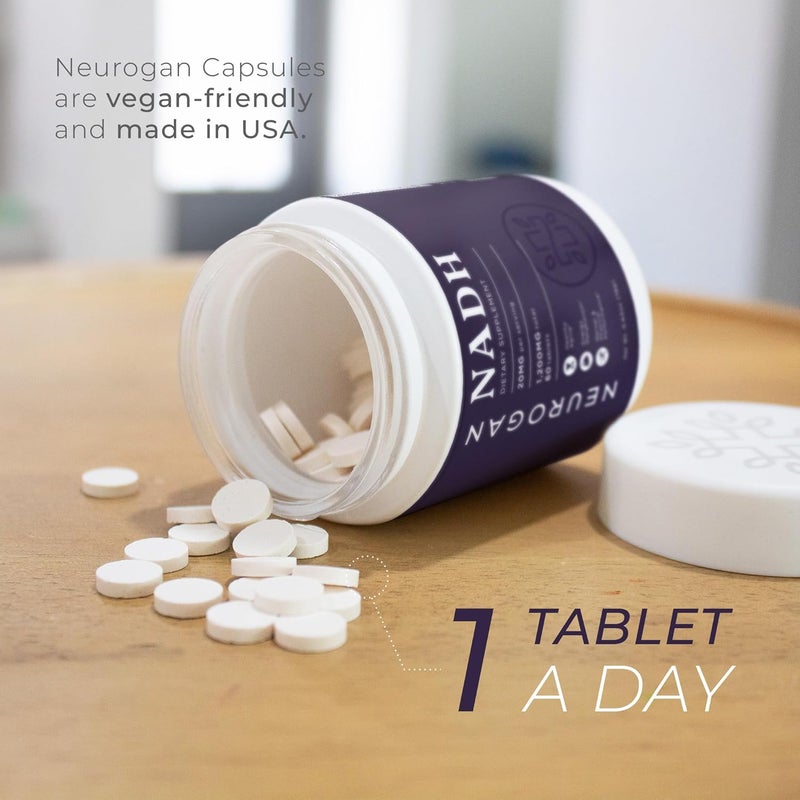 Neurogan أقراص NADH 20 ملغ لكل حصة 60 عدداً مكملات الطاقة الخلوية الشيخوخة الصحية صحة القلب العقلية نيكوتيناميد أدينين ثنائي النوكليوتيد هيدريد مكمل NAD المخفض للرجال والنساء نيروجان - Image 4