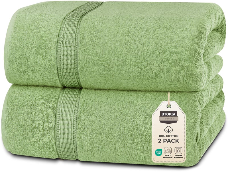 Utopia Towels Luxurious Jumbo Bath Sheet 2 Piece 600 GSM 35 by 70 Inches 100 Ring Spun Cotton Highly Absorbent and Quick Dry Extra Large Bath Towel Super Soft Towel Sage Green