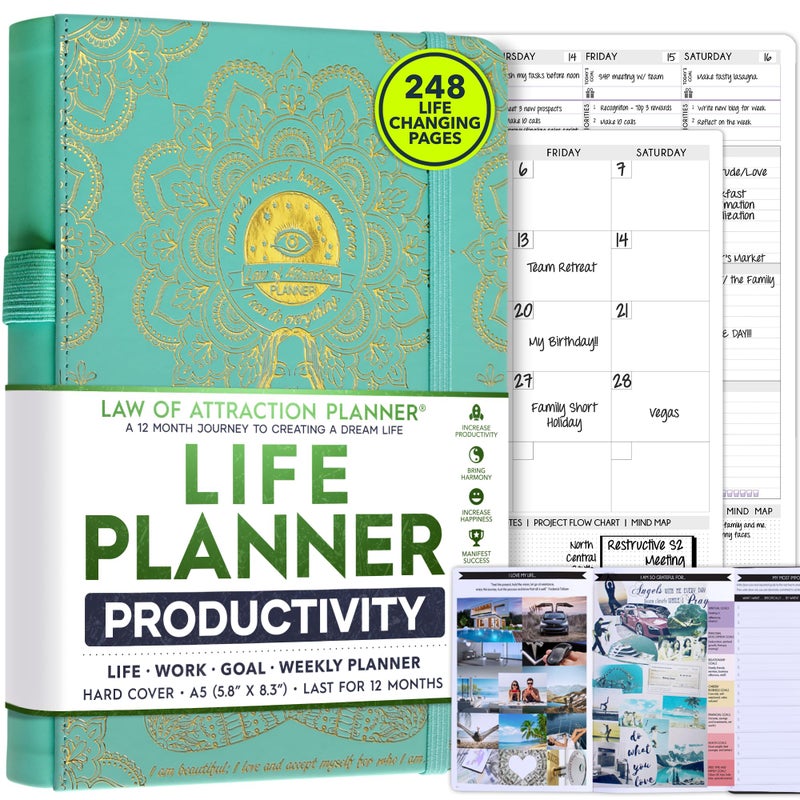 Freedom Mastery Life Planner - Undated Weekly & Monthly Planner, 12-Month Journey to Increase Productivity | Gratitude Journal, Life Organizer & Goal Journal | Include Foldable Vision Board, Habit Tracker & Stickers - Image 1