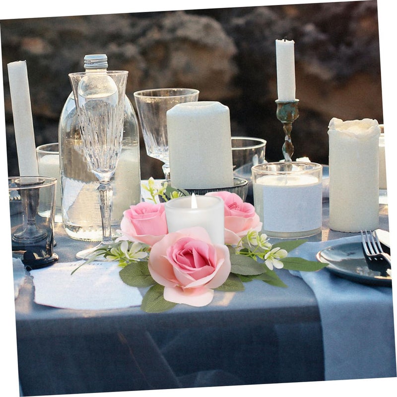 Pink And Light Gold Artificial Rose Candle Rings Wedding Table Centerpieces 2pcs - Image 5